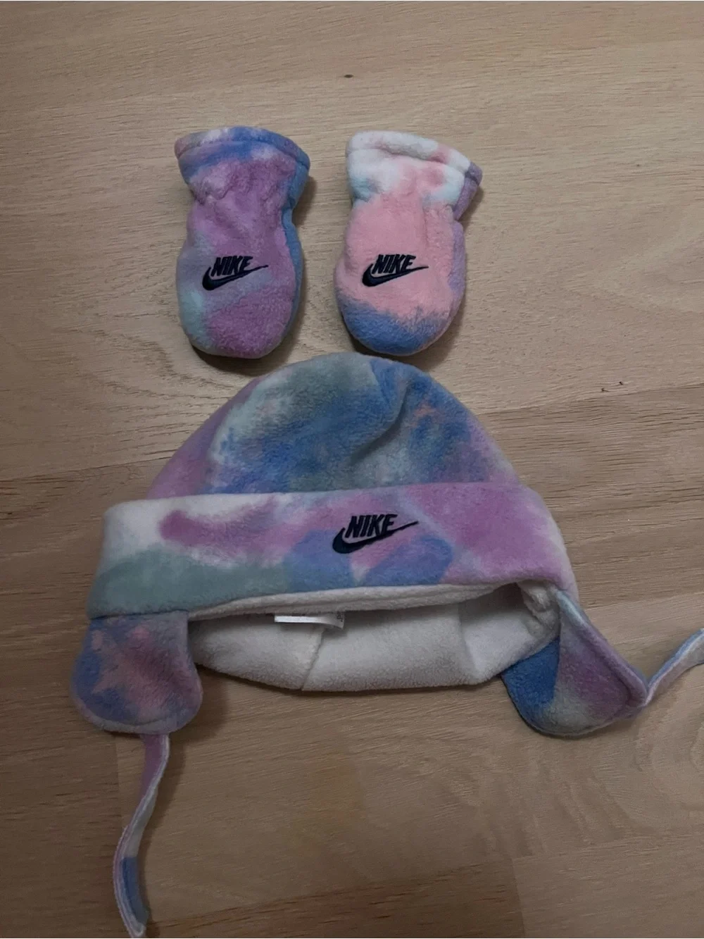 Nike Kids Tie-Dye Pastel Fleece Hat and Mittens - Pink, Blue, Purple